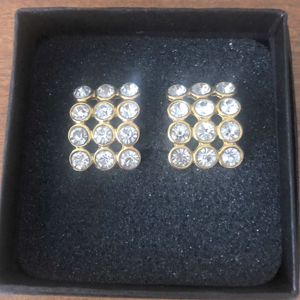 Gold crystal statement gold clip on earrings - like new boxed